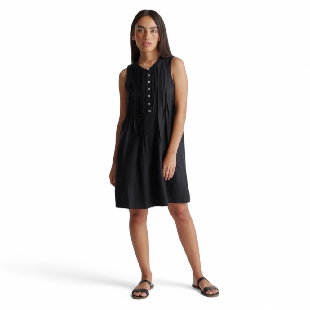 Quince 100% European Linen Black Sleeveless Swing Dress Women’s Medium Pockets
